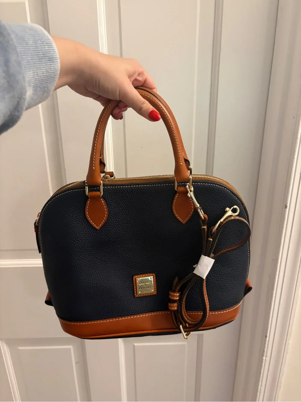 Dooney & Bourke Navy with Tan Trim Pebble Leather Satchel